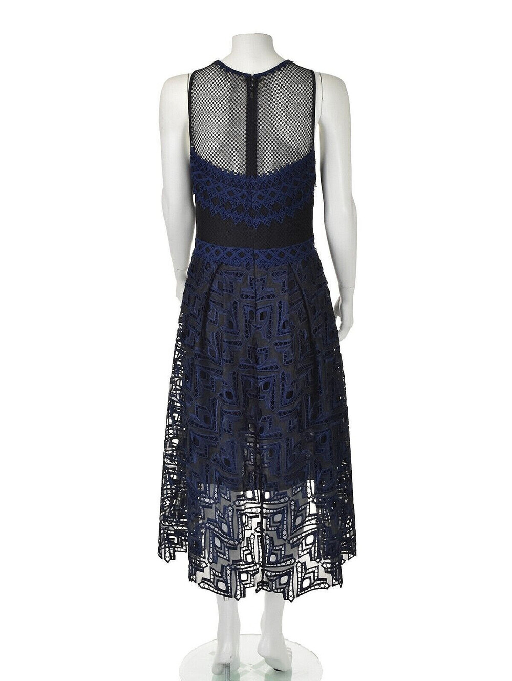 JONATHAN SIMKHAI Blue and Black Lace Fit & Flare Midi Dress, SZ 6 - Picture 4 of 7